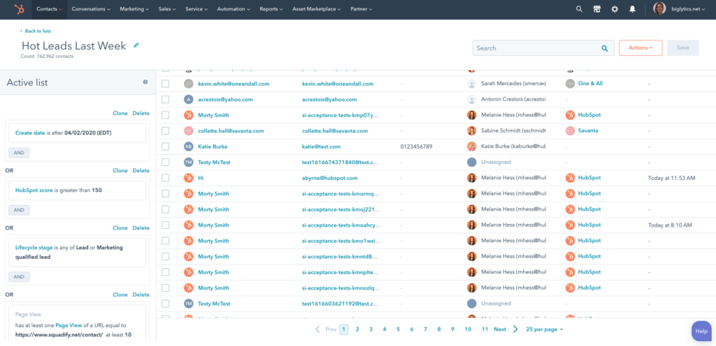 Email list segmentation dashboard